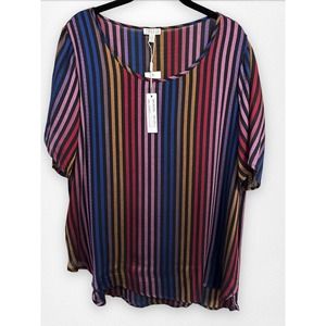 Spense Multicolor Striped Blouse Large Top Disco Indie Core 70's Short Sleeve